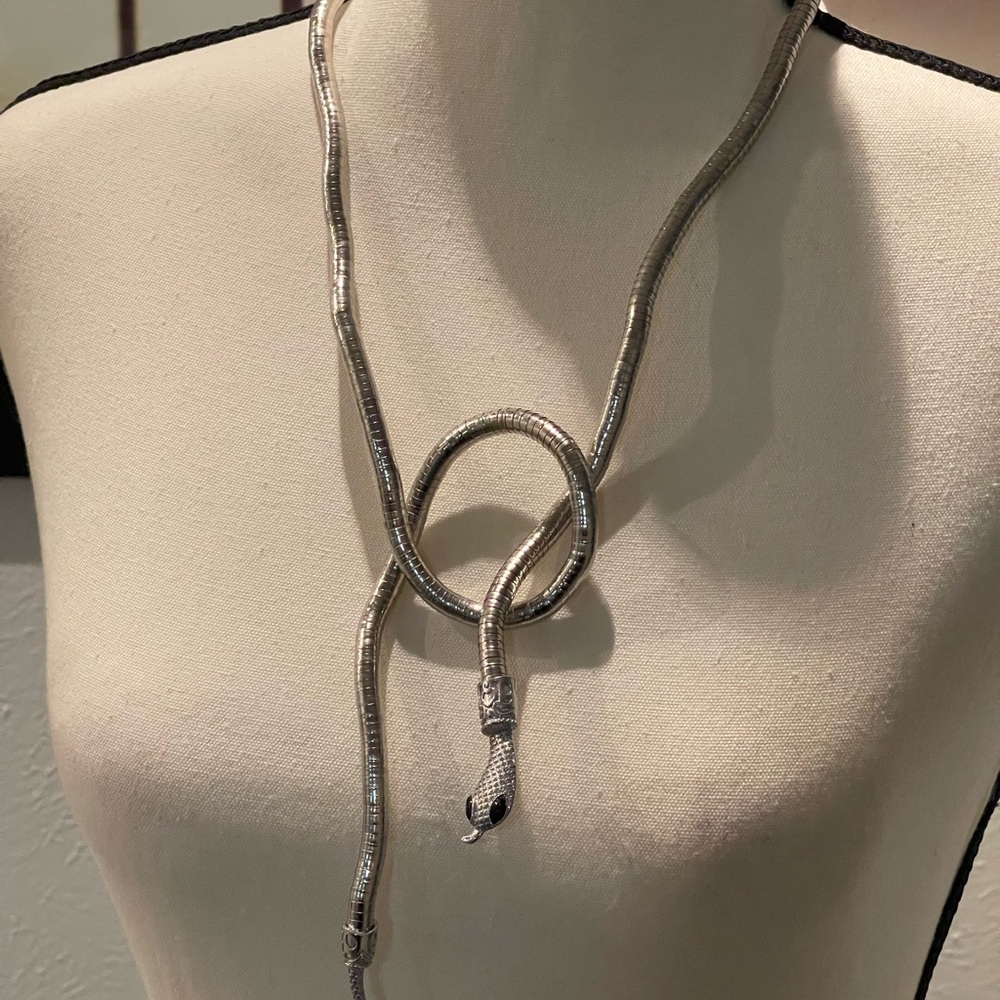 Silver Snake-Head Loop Necklace - Statement Chain - Bracelet - Belt